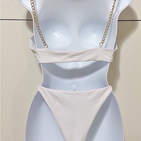 White Bikini with Gold Metal Strap Accents Womens Size Large - Picture 3 of 5